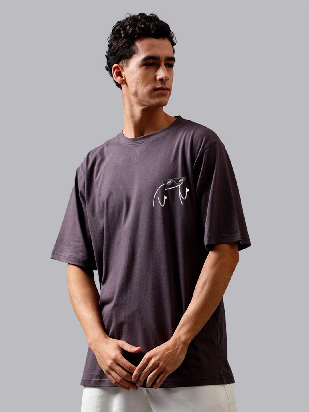 TrendAura Mens Oversized Grey Letter Print Cotton Tee For Everyday Comfort And Modern Style main image 1