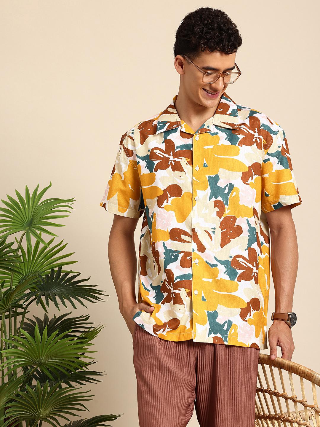 Mast & Harbour Men Printed Cuban Collar Casual Shirt