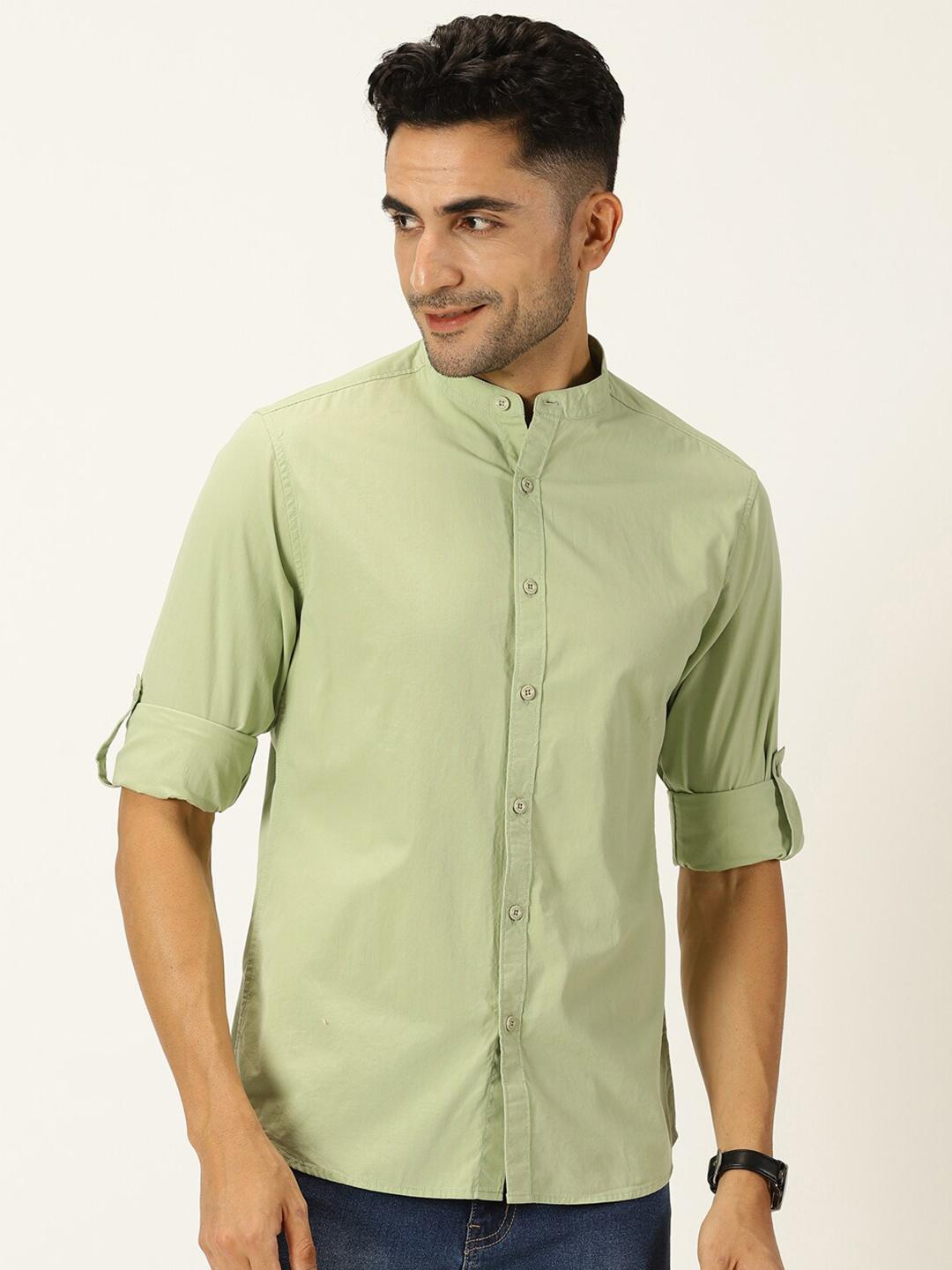 HERE&NOW Classic Slim Fit Band Collar Pure Cotton Casual Shirt