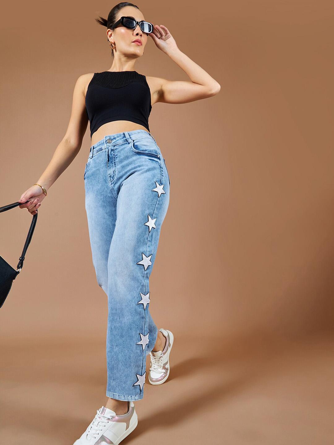 The Roadster Lifestyle Co Blue Women Embellished High-Rise Clean Look Stretchable Jeans