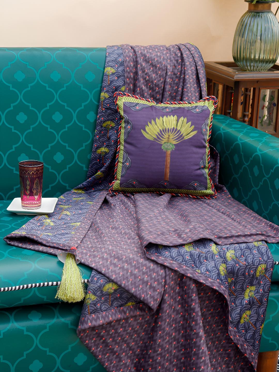 Buy Design Station Purple & Green Printed Throw - Throws for Unisex ...