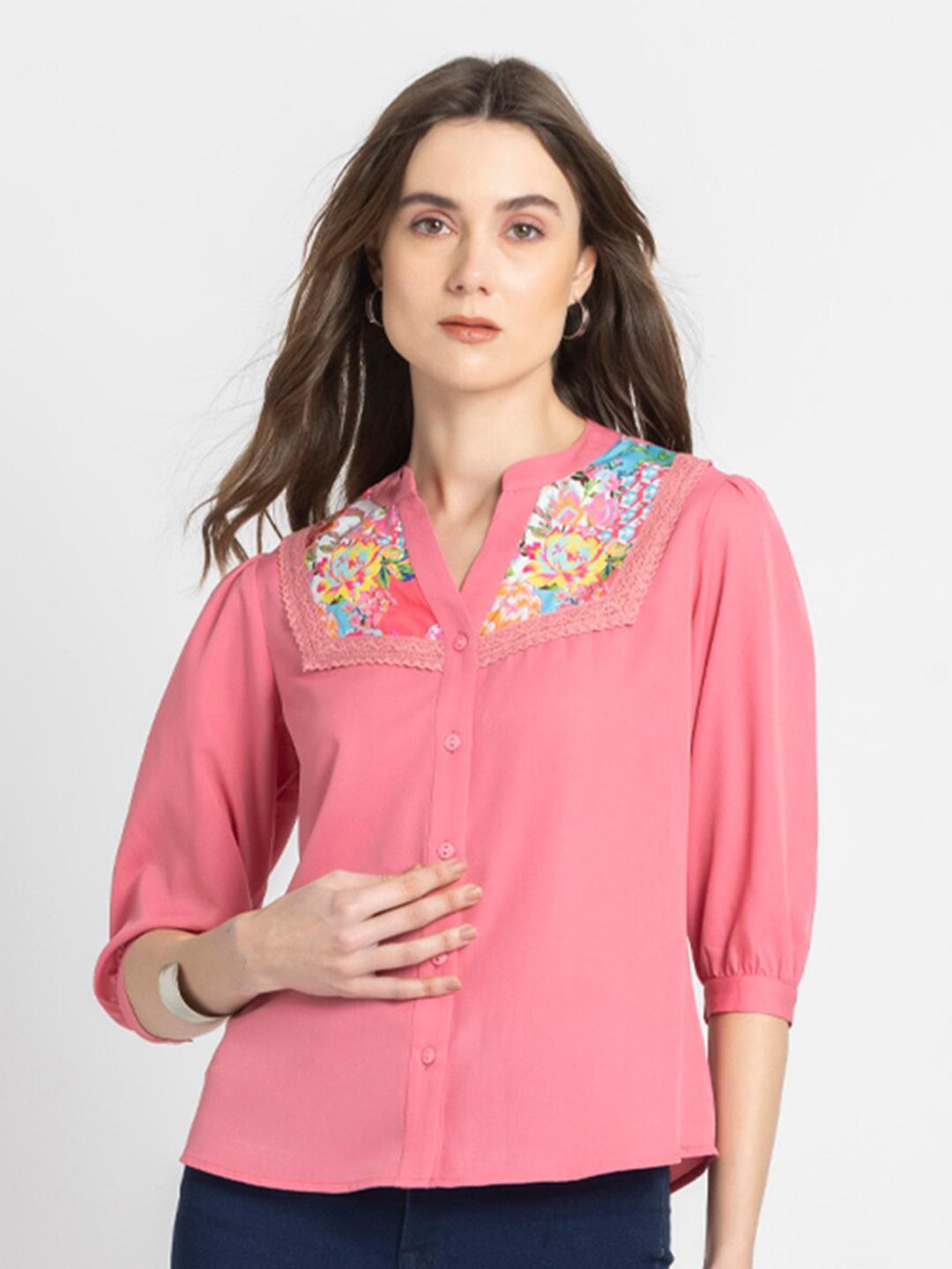 Collared Top Insert Buy SHAYE Band Collar Puff Sleeve Lace Inserts Crepe Top - Tops for ...