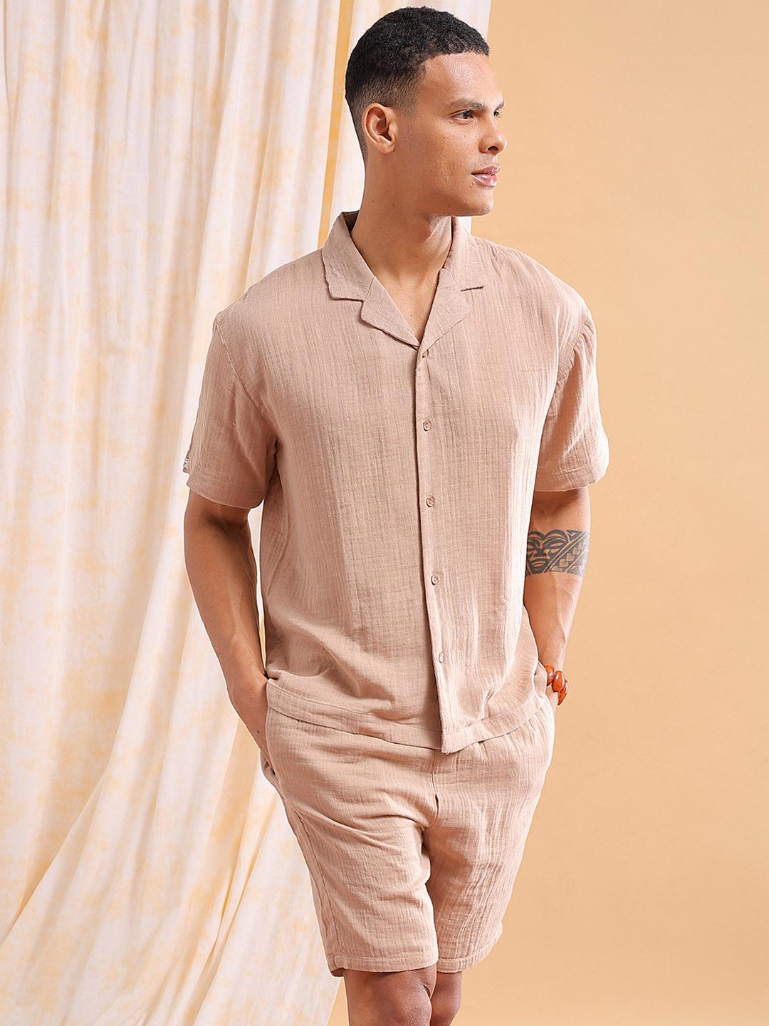Buy The Indian Garage Co Lapel Collar Pure Cotton Shirt & Shorts -  - Apparel for Men