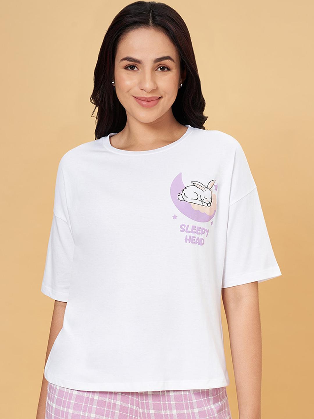 Buy Dreamz By Pantaloons Women Typography Printed Pure Cotton Lounge Tshirt - - Apparel for Women