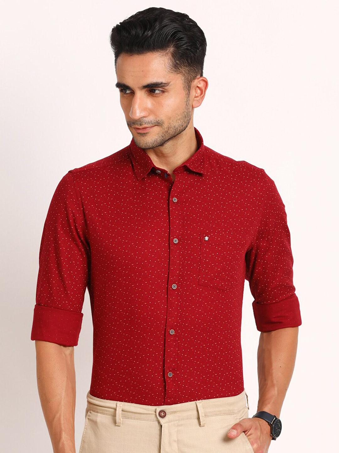 Men's Yellow Slim Fit Micro Ditsy Printed Oxford Cotton Casual Shirt main image 1