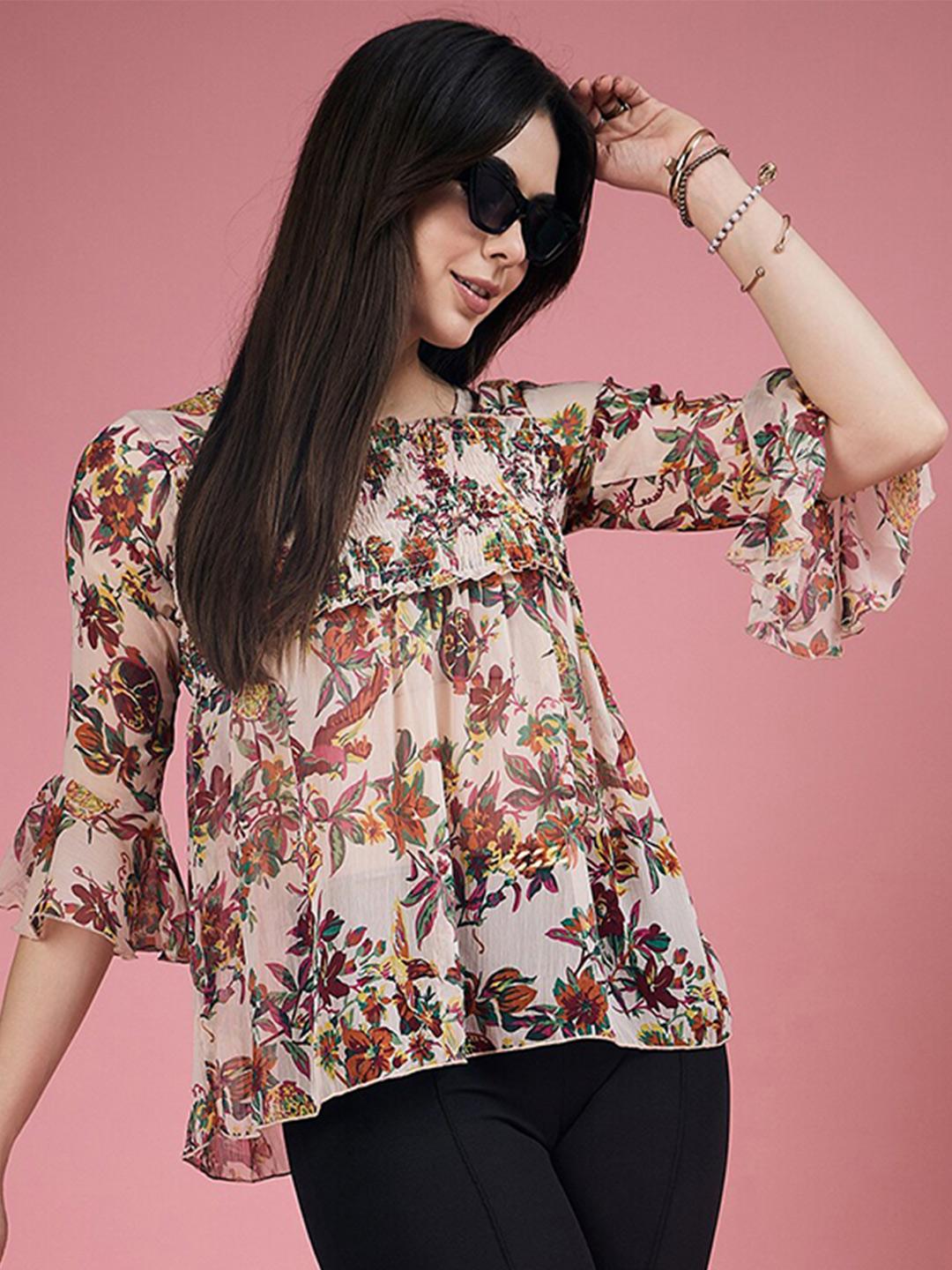 And The Why Floral Printed Bell Sleeve Casual Top