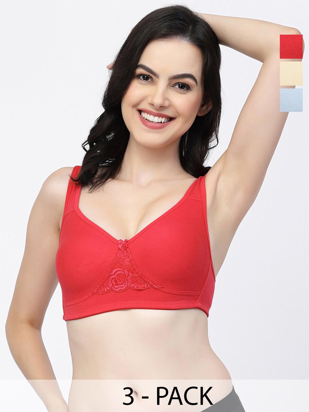 Buy College Girl Pack Of 3 Non Wired Lightly Padded Cotton T Shirt Bra With All Day Comfort - - Apparel for Women