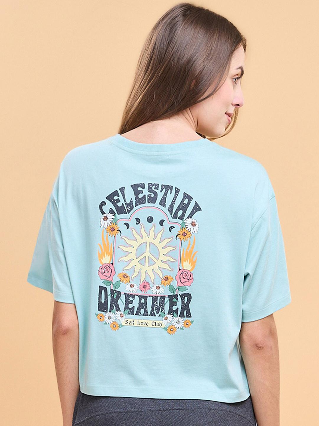 Buy Enamor Graphic Printed Cotton Drop Shoulder Sleeves Boxy Lounge T Shirt -  - Apparel for Women