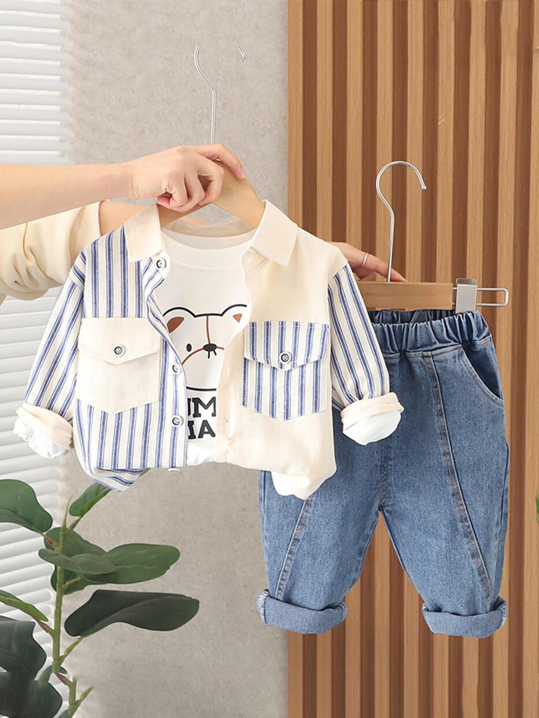 Buy INCLUD Boys Graphic Printed T Shirt With Denim Jogger & Jacket -  - Apparel for Boys