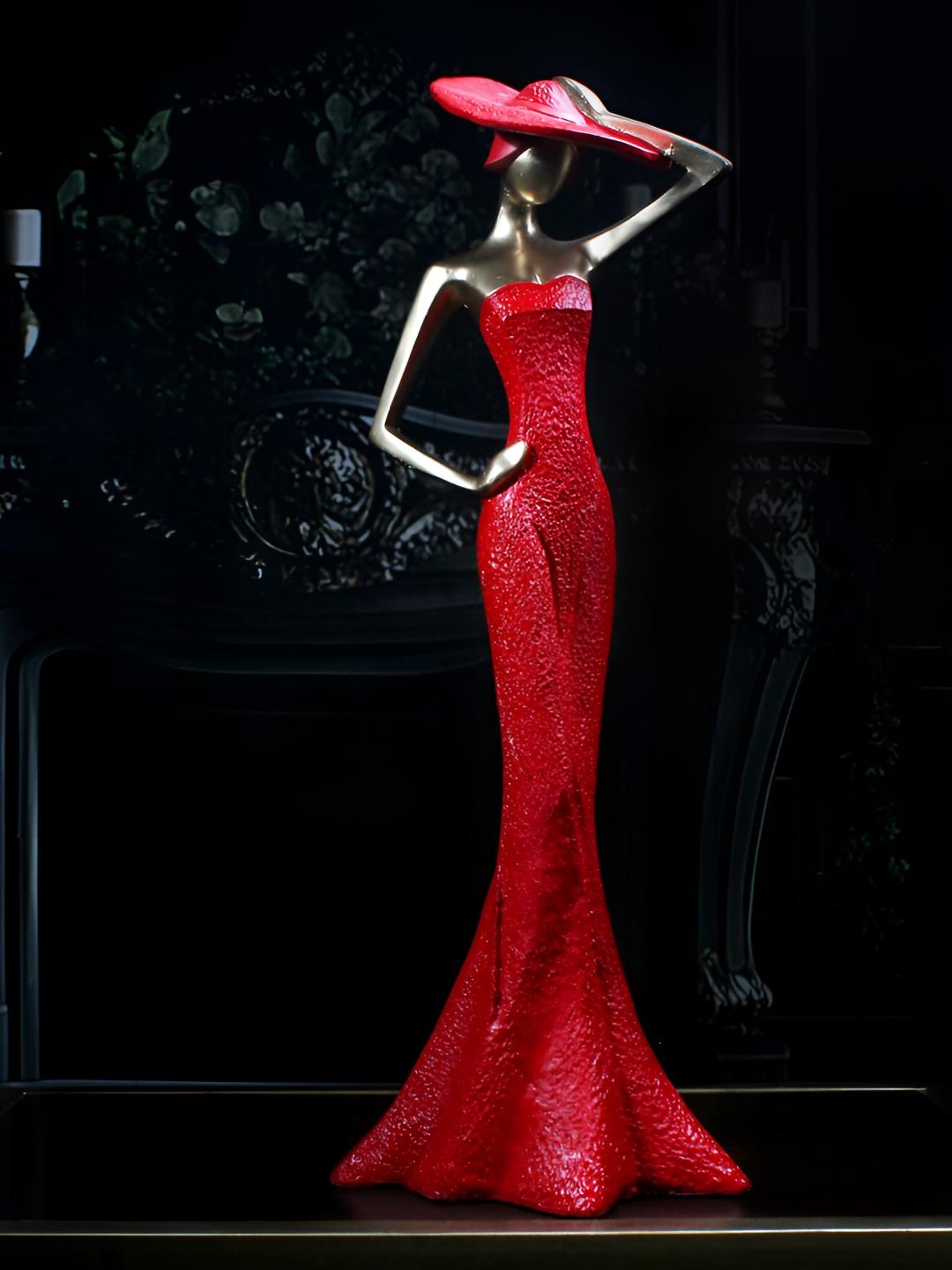 Buy THE WHITE INK DECOR Red The Hat Lady's Panache Figurine Showpiece ...