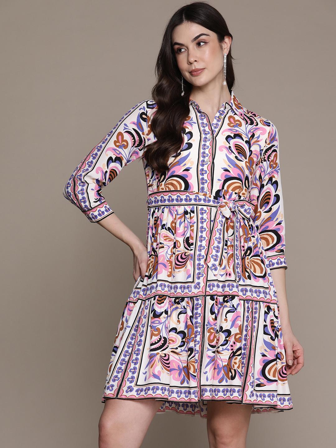 Buy Label Ritu Kumar Ethnic Motifs Print Crepe Shirt Dress - Dresses ...