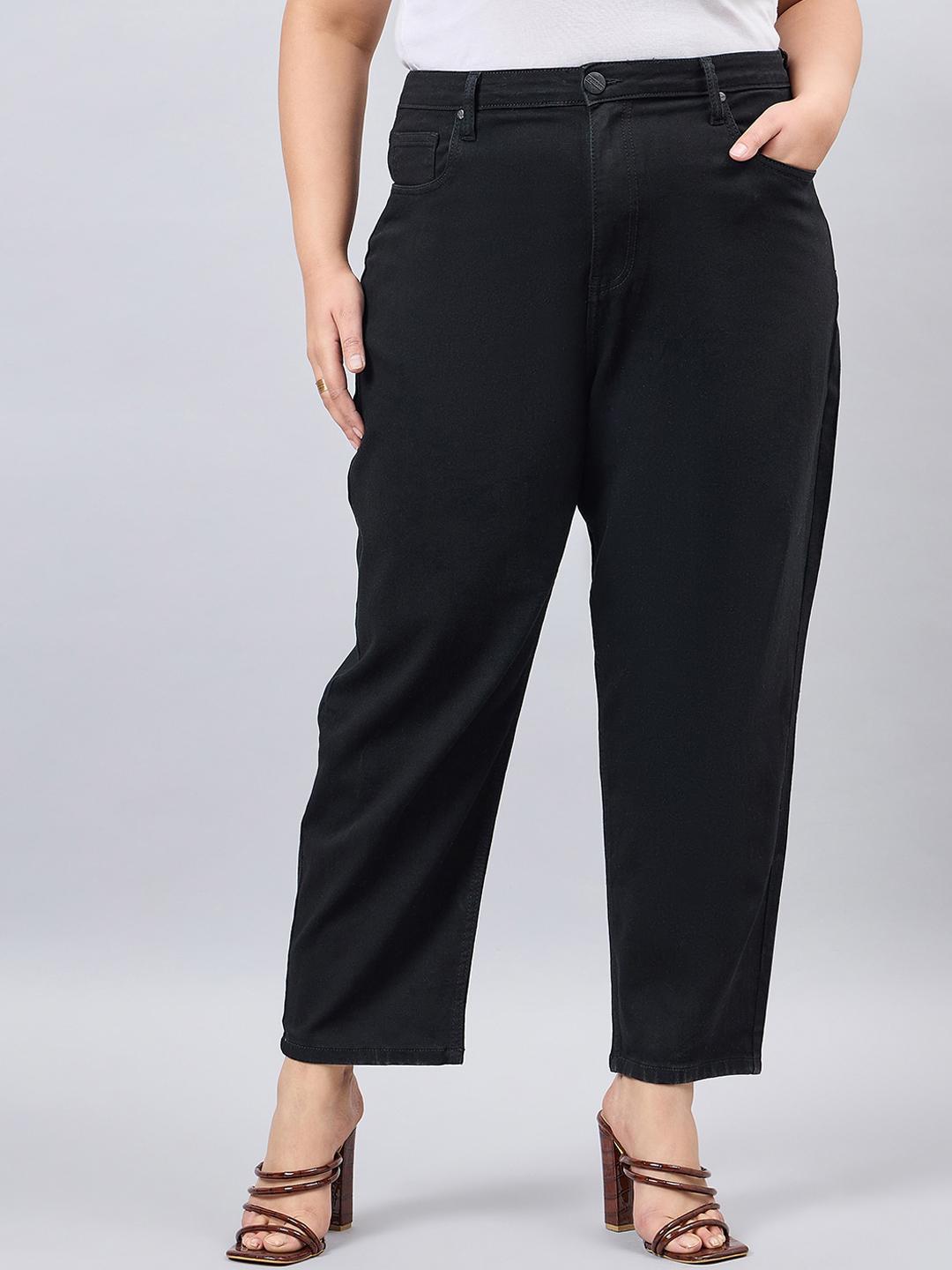 Style Quotient Women Plus Size Black Mom Fit High Rise Stretchable Denim Jeans