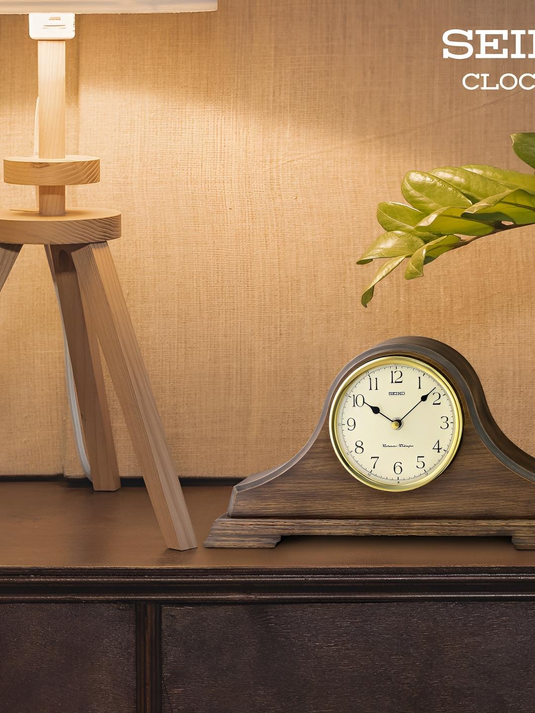 Buy SEIKO Brown Abstract Shaped Traditional Analogue Wooden Table Clock ...