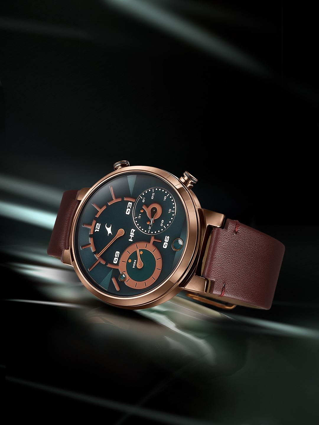Buy Fastrack Gambit Micromotor Green Dial Brown Leather Strap Analog ...