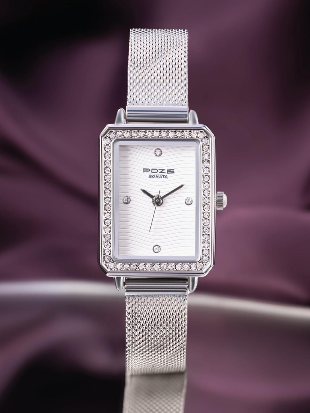 Buy Sonata Poze Women Embellished Dial & Bracelet Style Straps Analogue Watch SP80059SM01W - - Accessories for Women
