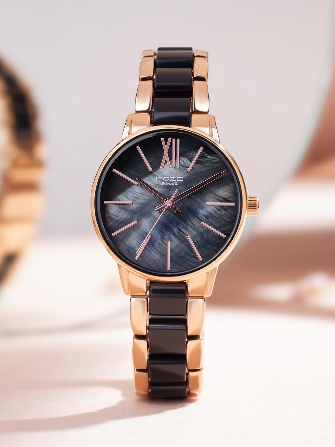 Sonata Poze Quartz Analog Black Mother of Pearl Dial Watch - Image 1