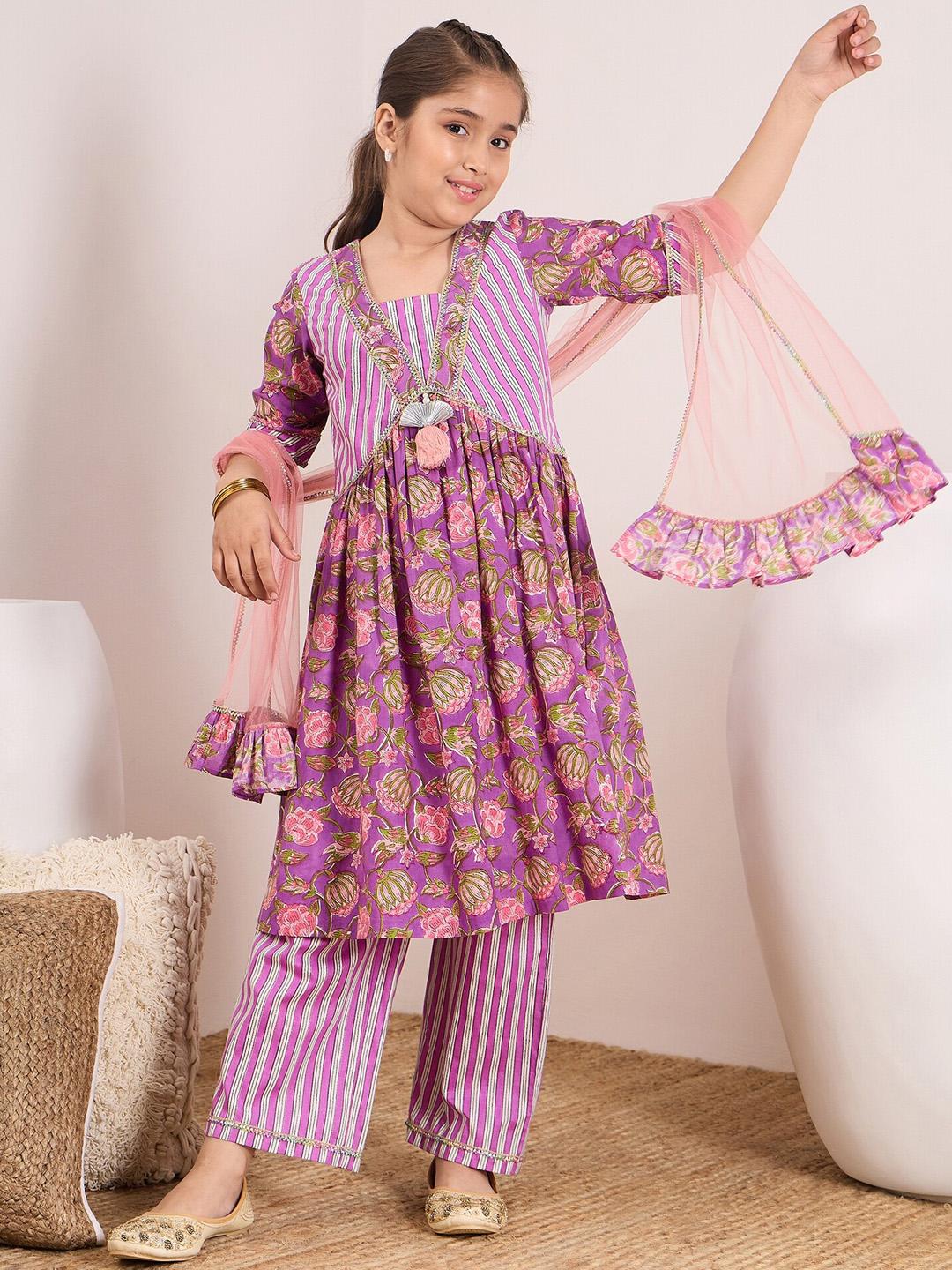 Nautinati Girls' Printed Sleeveless Kurta Set with Dupatta main image 0