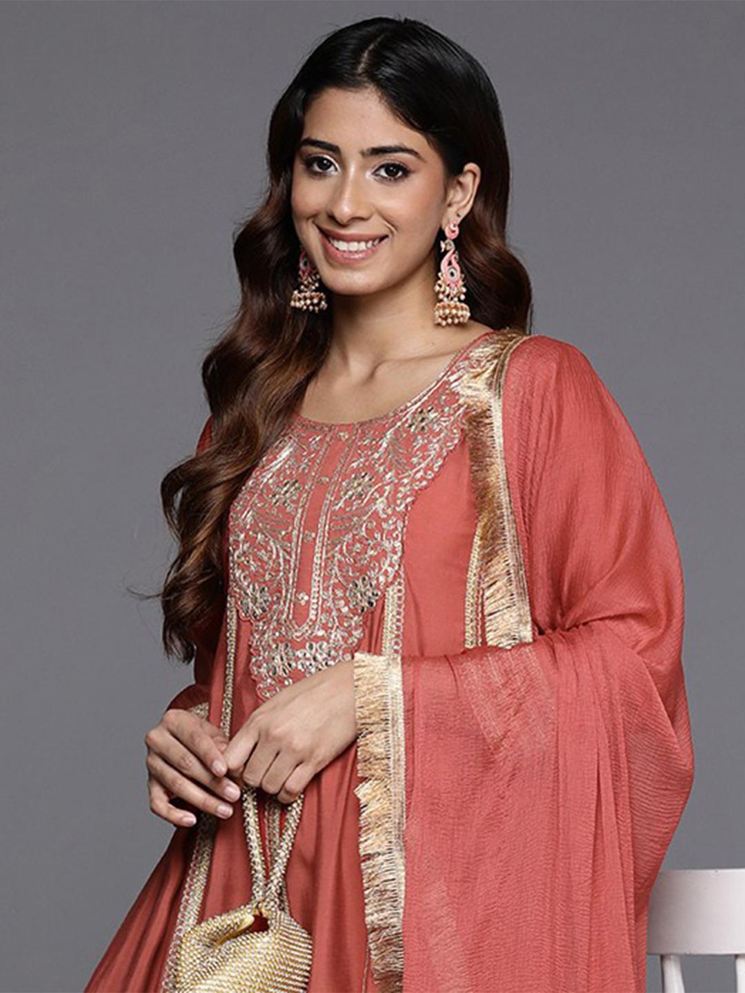 Women Floral Embroidered Regular Sequinned Kurta with Trousers & With Dupatta