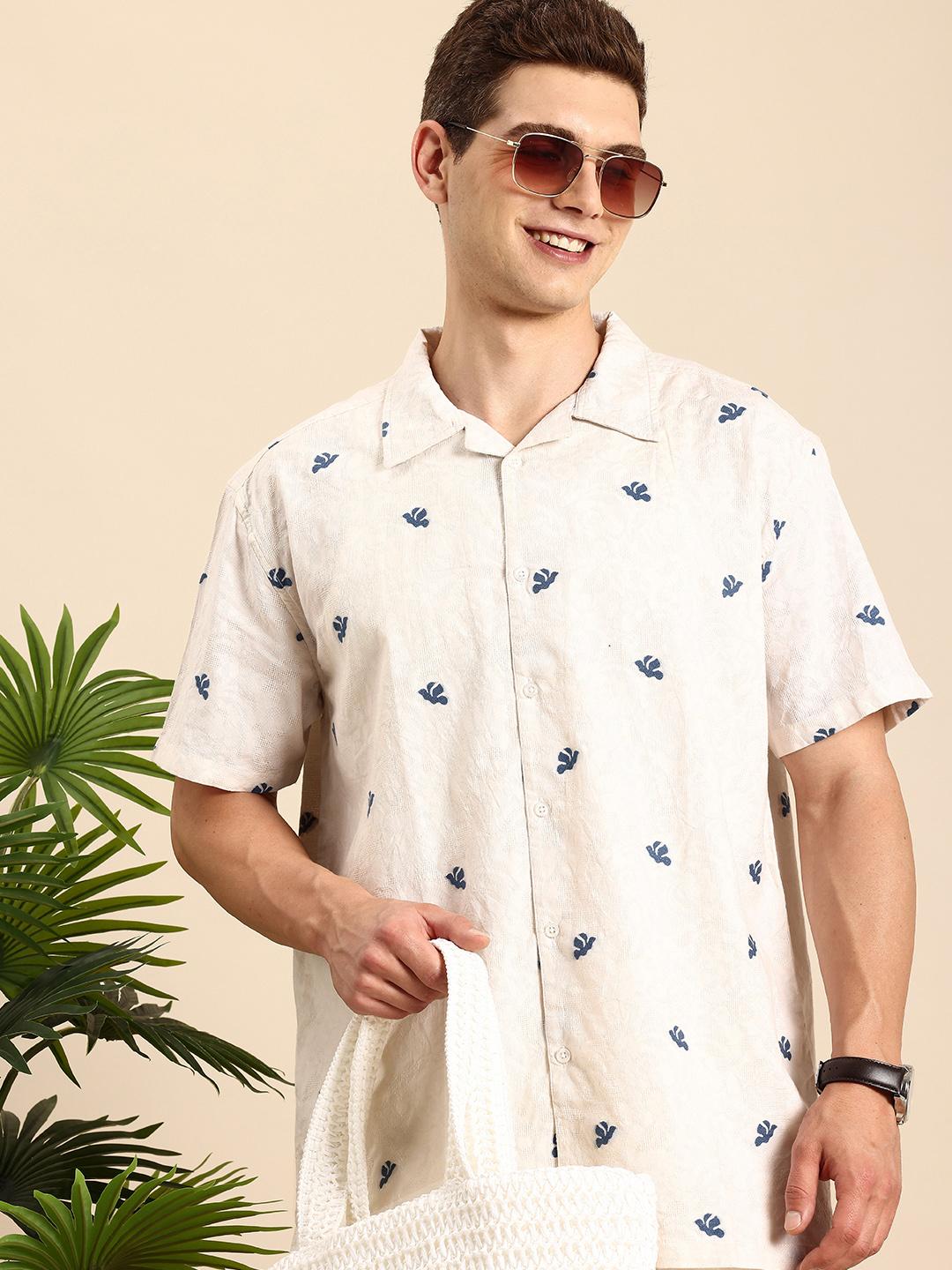 Mast & Harbour Men Relaxed Fit Cuban Collar Cotton Casual Shirt