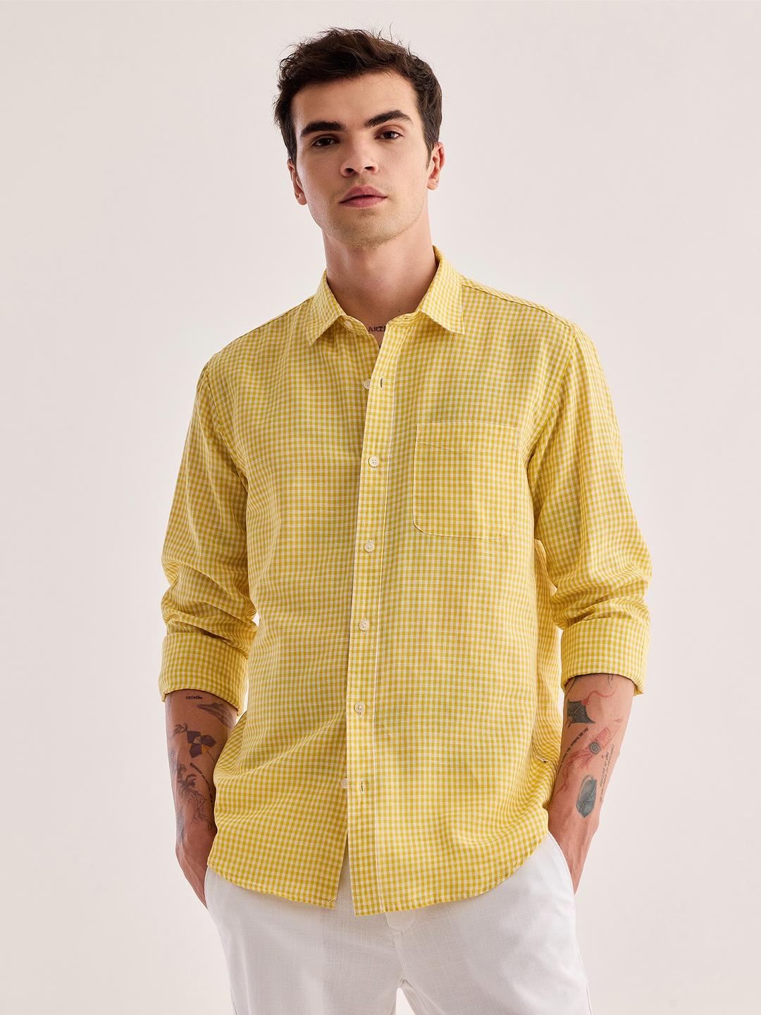 Red Flame Checked Cotton Linen Casual Shirt