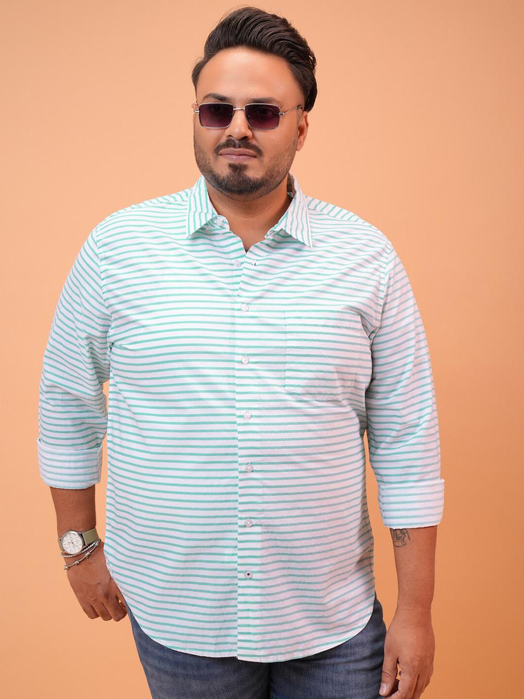 HIGHLANDER Plus Size Slim Fit Horizontal Stripes Opaque Cotton Casual Shirt