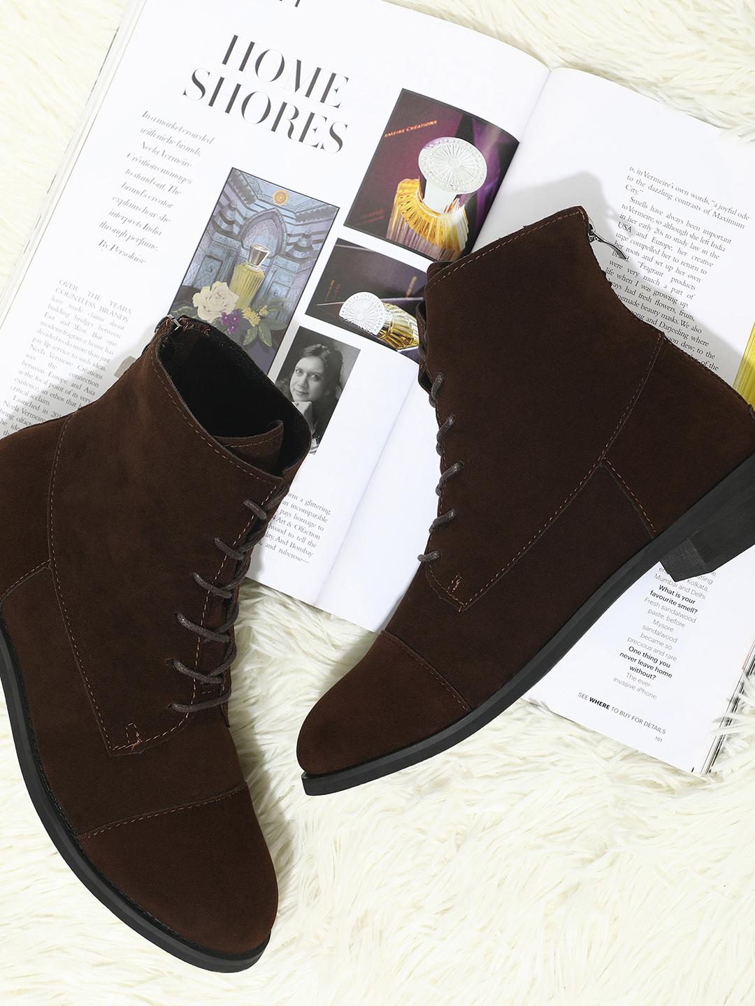Lucca Lane Women's Cailyn Suede Cap Toe Ankle Fashion Boots Brown Size 9 M