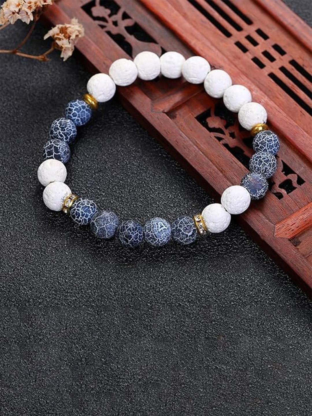 Buy MEENAZ Men Stainless Steel Beaded Elasticated Bracelet - Bracelet ...