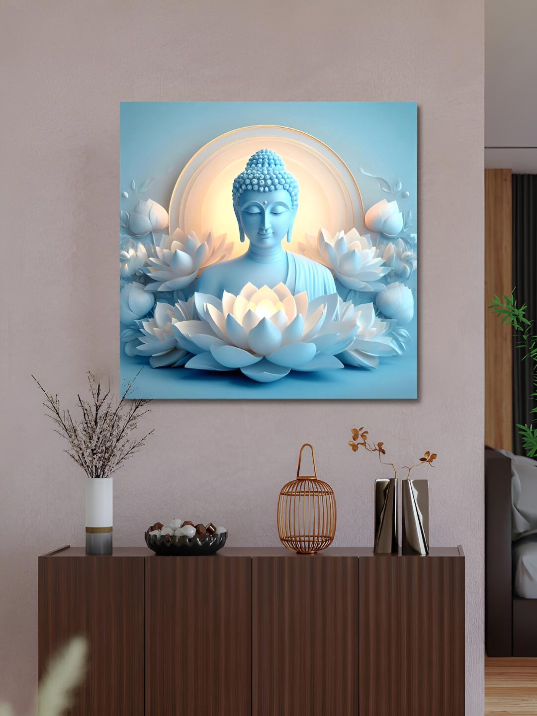 Buy OLIVE TREE Blue & White Buddha Religious Canvas Painting Wall Art -  - Home for Unisex