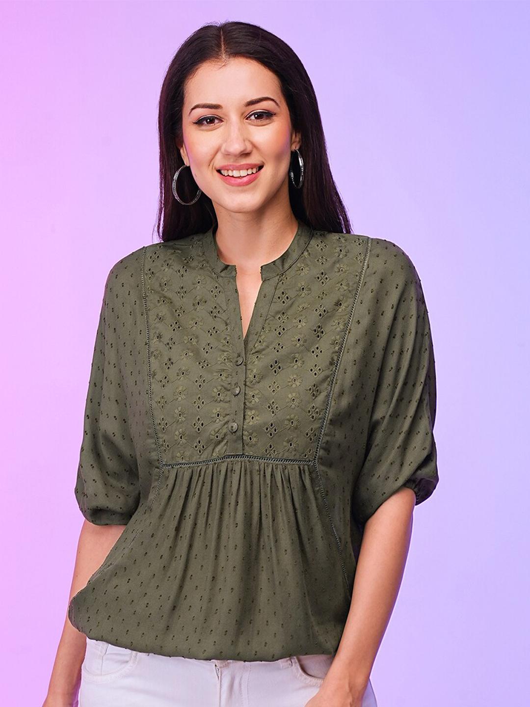 Vivo Sawari Crossed Cuff Batwing Top - Olive