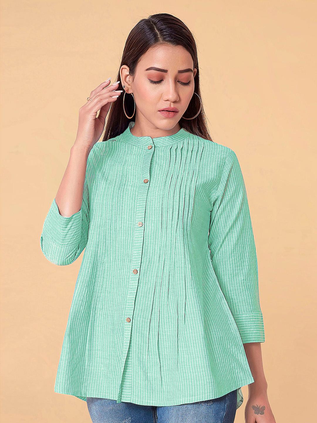 Women Mandarin Collar Cotton Regular Top main image 1