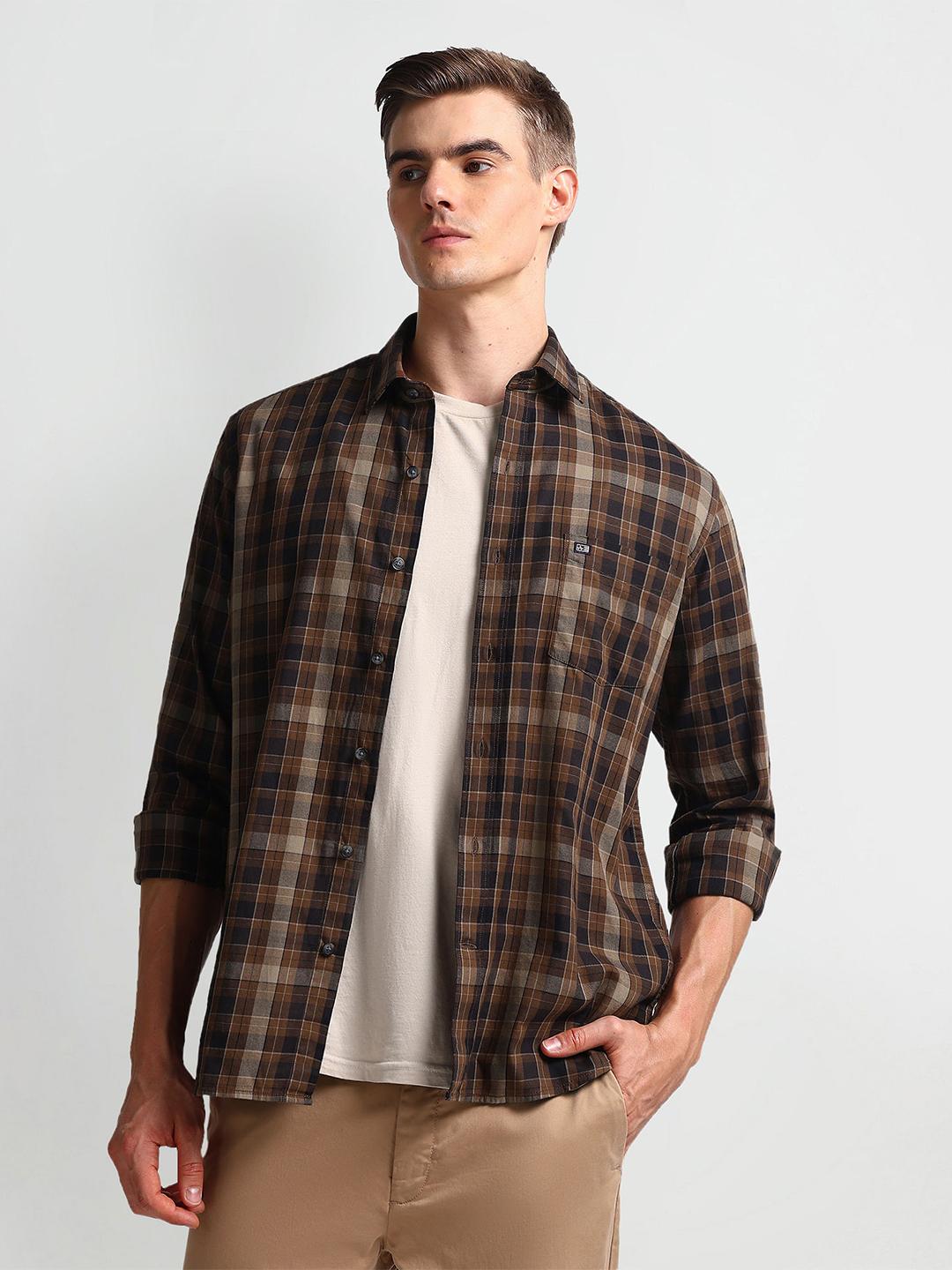 Men's Grey Tartan Checked Standard Slim Fit Cotton Opaque Casual Shirt main image 0