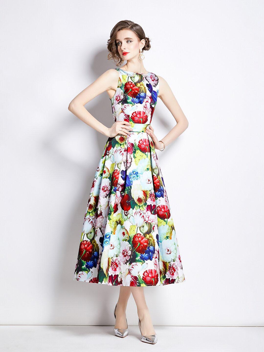 Floral Printed Boat Neck Dress main image 1
