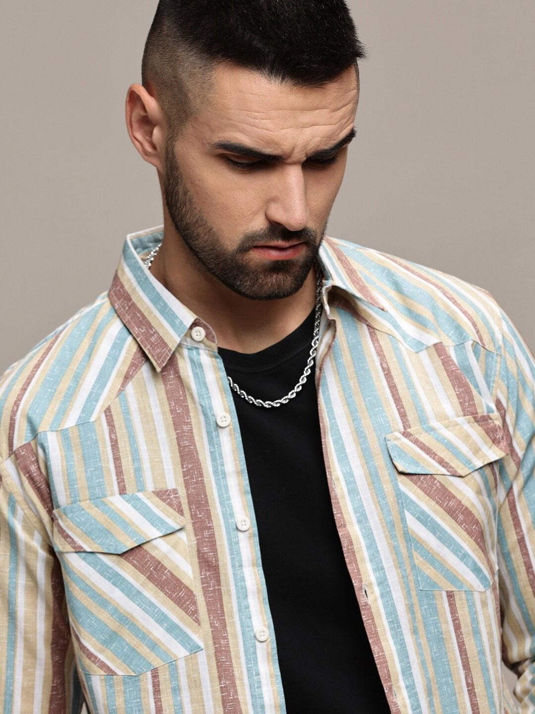 The Roadster Lifestyle Co Striped Pure Cotton Shirt