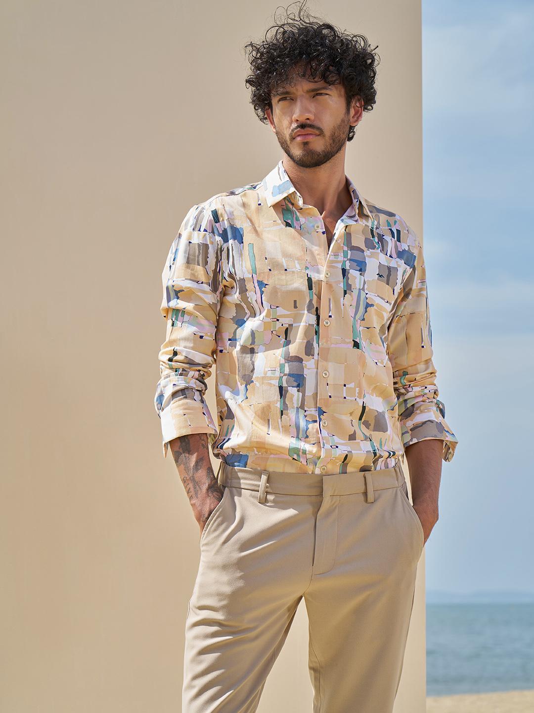 Mufti Slim Fit Long Sleeves Spread Collar Cotton Floral Opaque Printed Casual Shirt