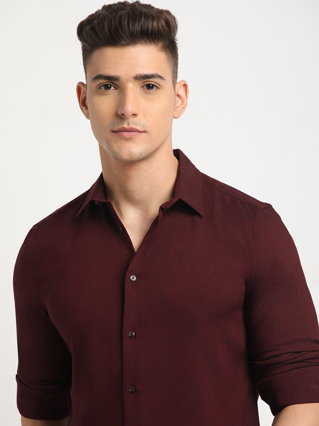 THE BEAR HOUSE Spread Collar Long Sleeves Slim Fit Casual Shirt