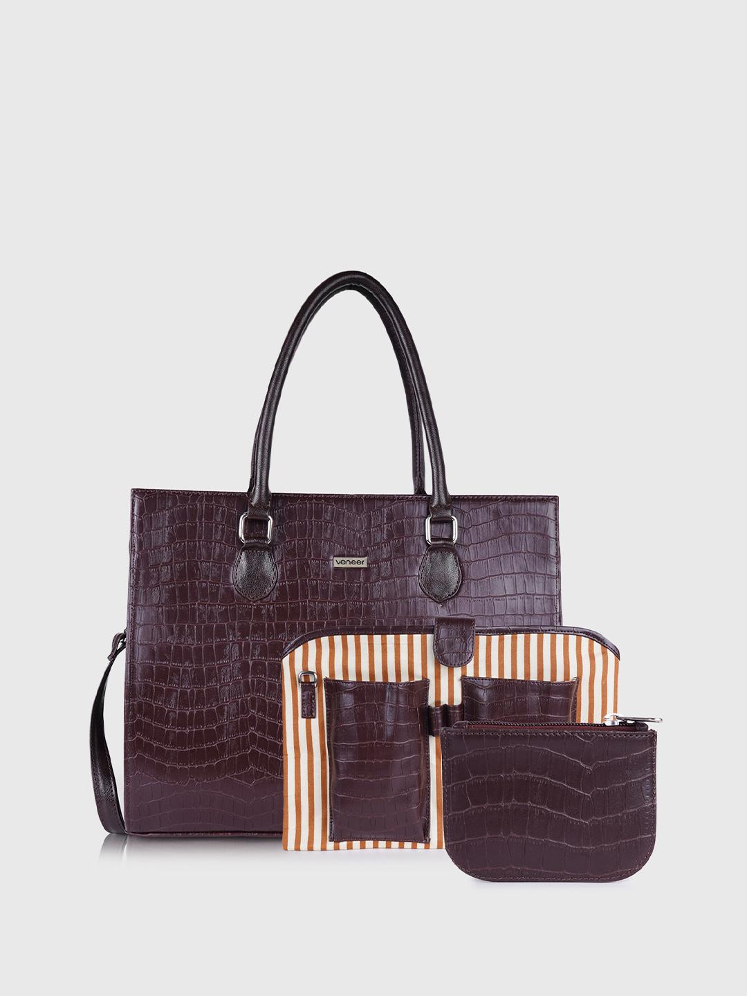Buy Veneer Textured Structured Tote Bag With Detachable Laptop Sleeve & Wallet -  - Accessories for Unisex