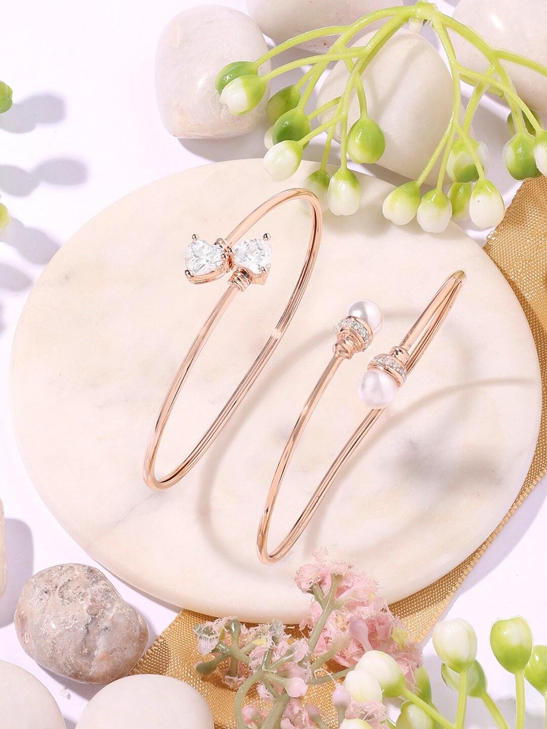 Buy AMI Set Of 2 Cubic Zirconia Rose Gold Plated Kada Bracelet -  - Accessories for Women