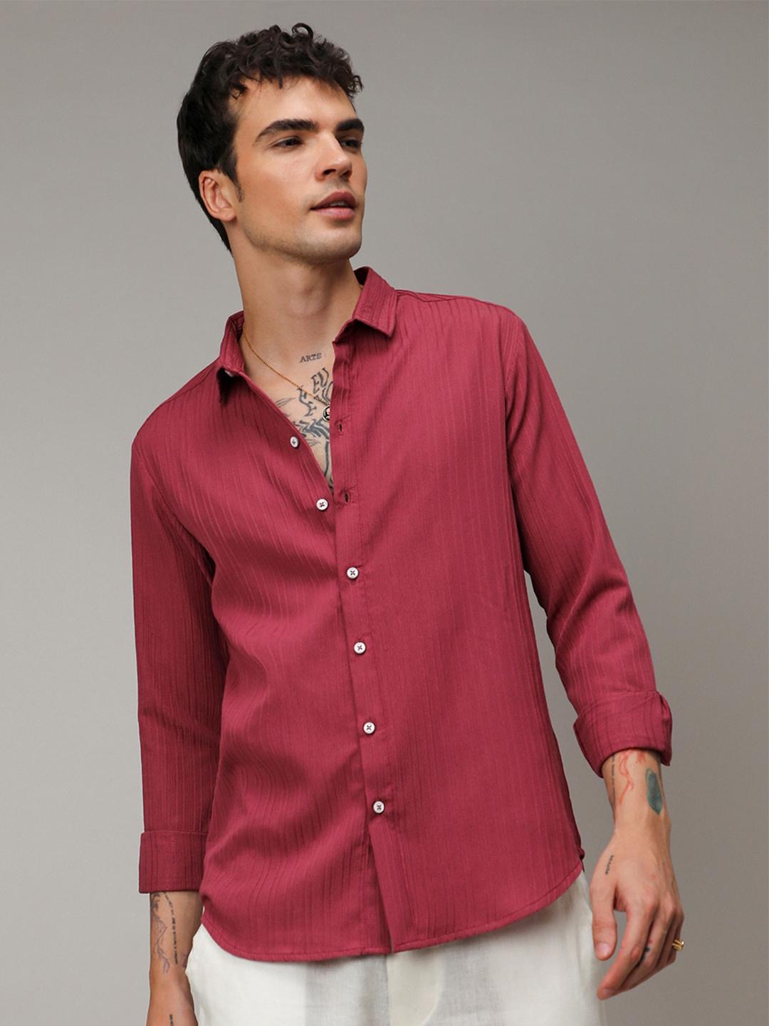 Campus Sutra Self-Design Striped Shirt