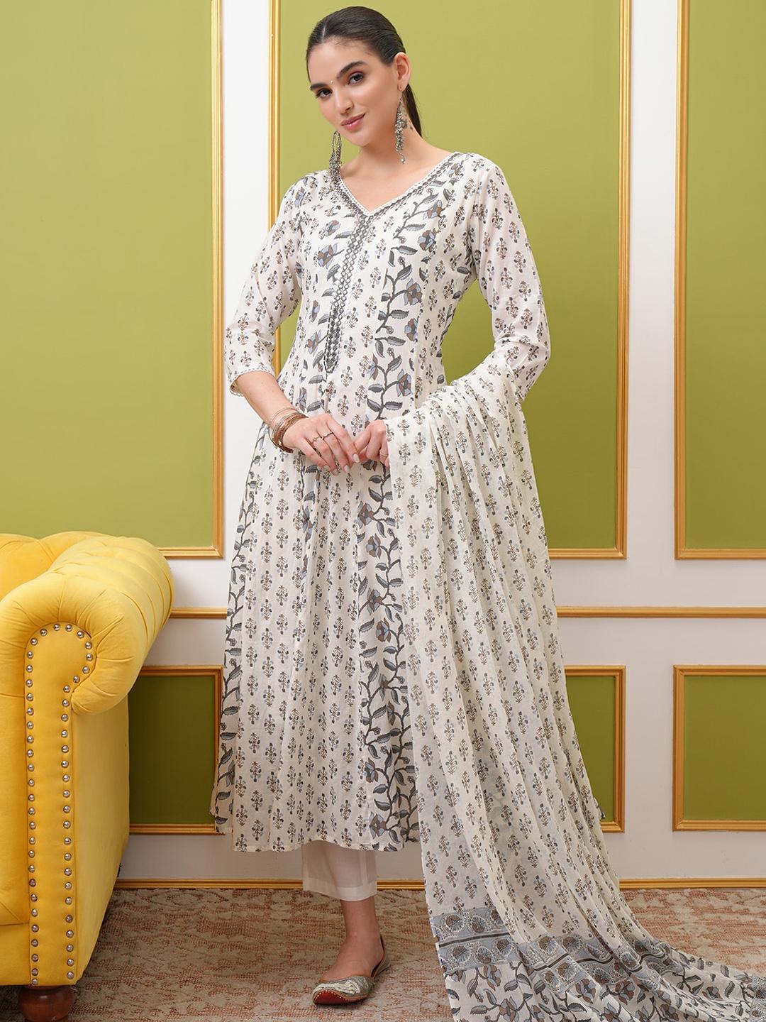 Vishudh Women Floral Embroidered Regular Thread Work Kurta with Trousers & With Dupatta