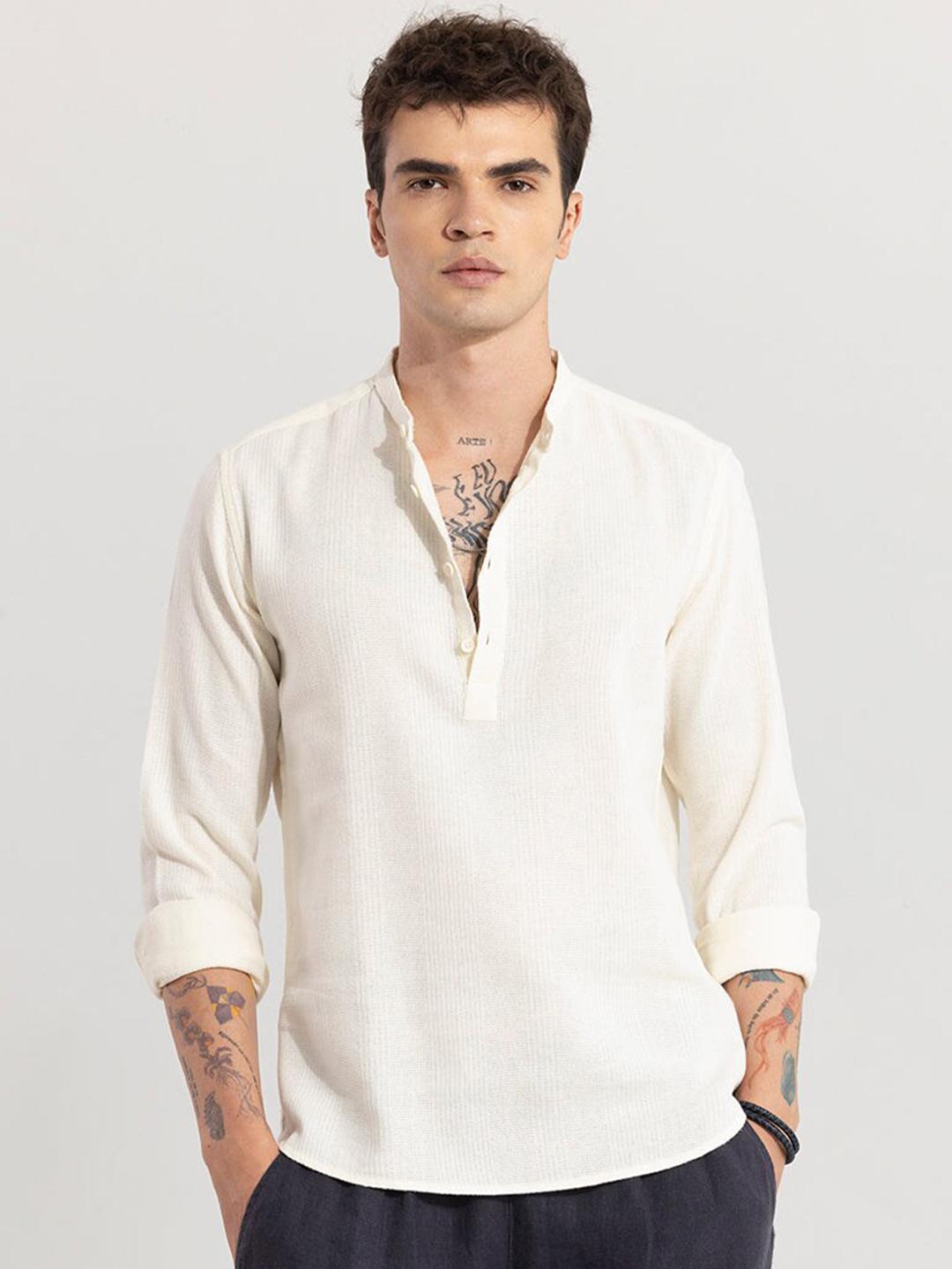 Snitch Cream Classic Slim Fit Cotton Casual Shirt