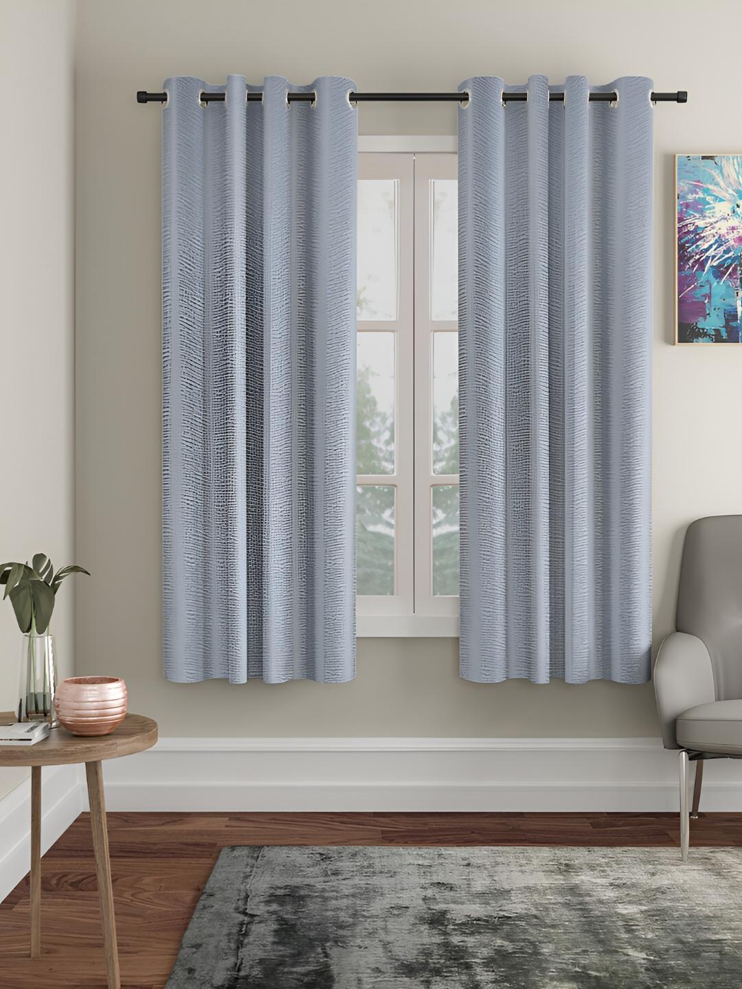 Buy HOSTA HOMES Silver Toned 2 Pieces Abstract Black Out Window Curtains - - Home for Unisex