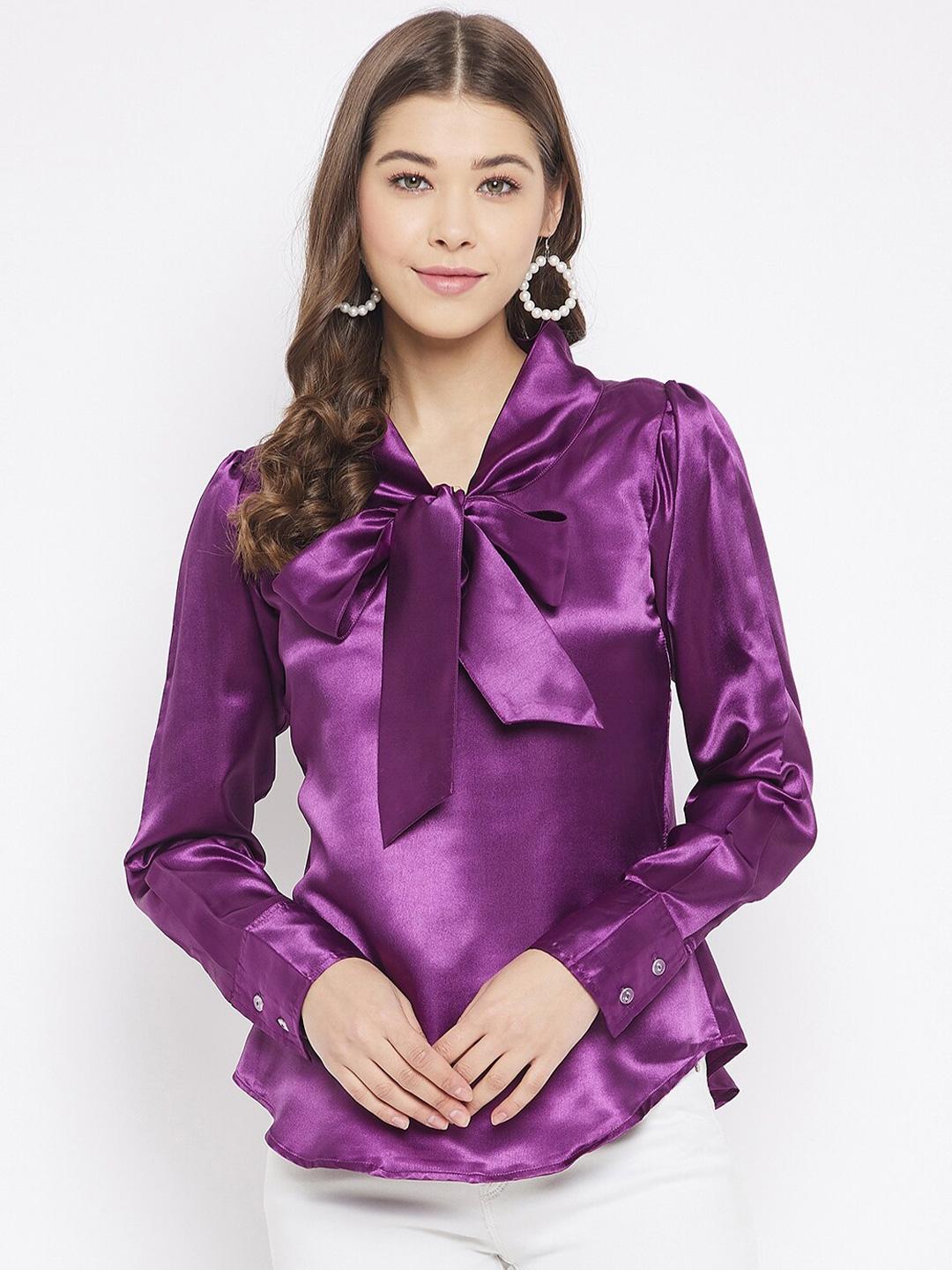 Self Design Tie-Up Neck Cuffed Sleeves A-Line Top