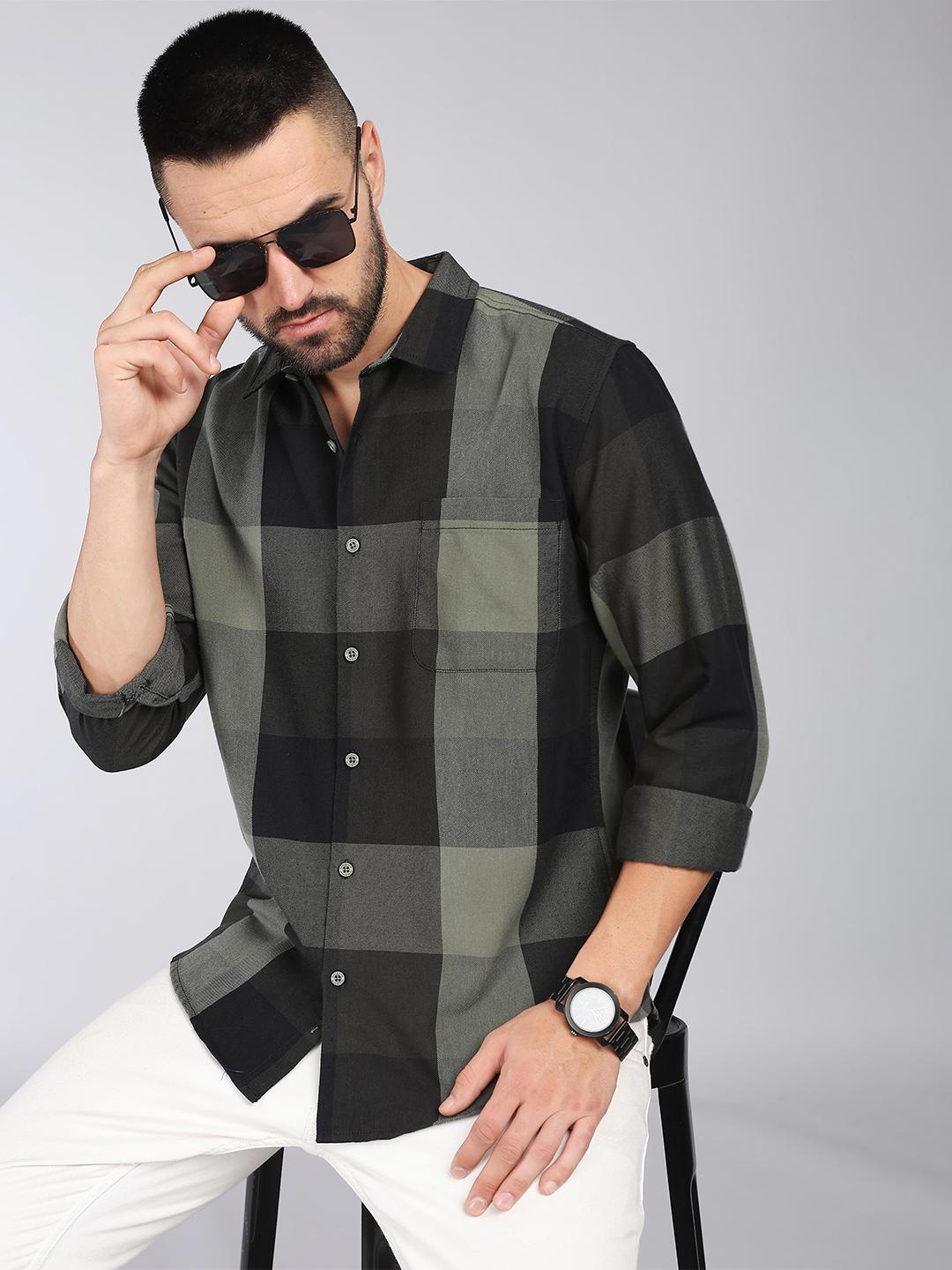 HERE&NOW Slim Fit Buffalo Checks Opaque Checked Cotton Casual Shirt