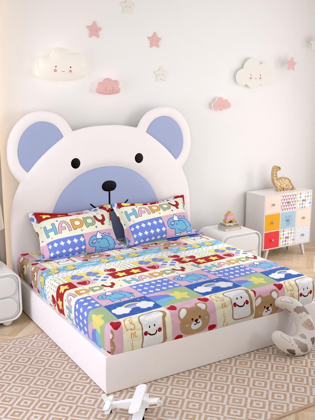 Buy Pure Decor Kids Cartoon Print Cotton Feel Double Bed Bedsheet With 2 Pillow Cover 90X100