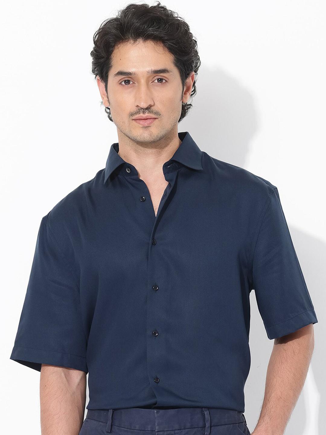 Buy RARE RABBIT Mens Navy Boxy Fit Plain Casual Shirt - - Apparel for Men