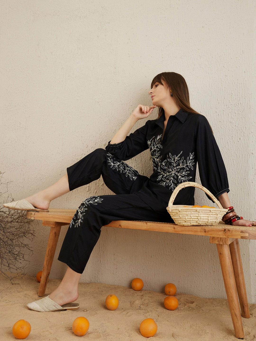Indo Era White Embellished Smart Casual Co-Ords Set