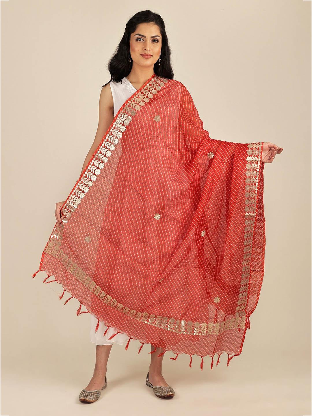 Red - Tie-Dye Cotton Straight Leheriya Kurta 07