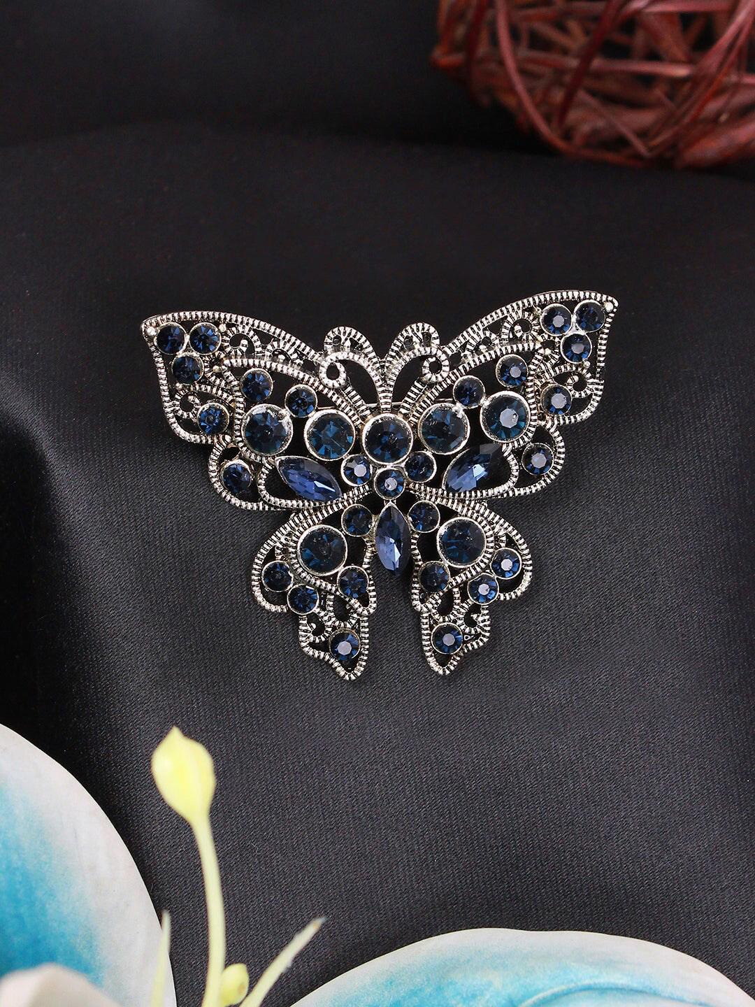 Buy Kavove Men Stone Studded Sapphire Wings Statement Brooch - - Accessories for Men