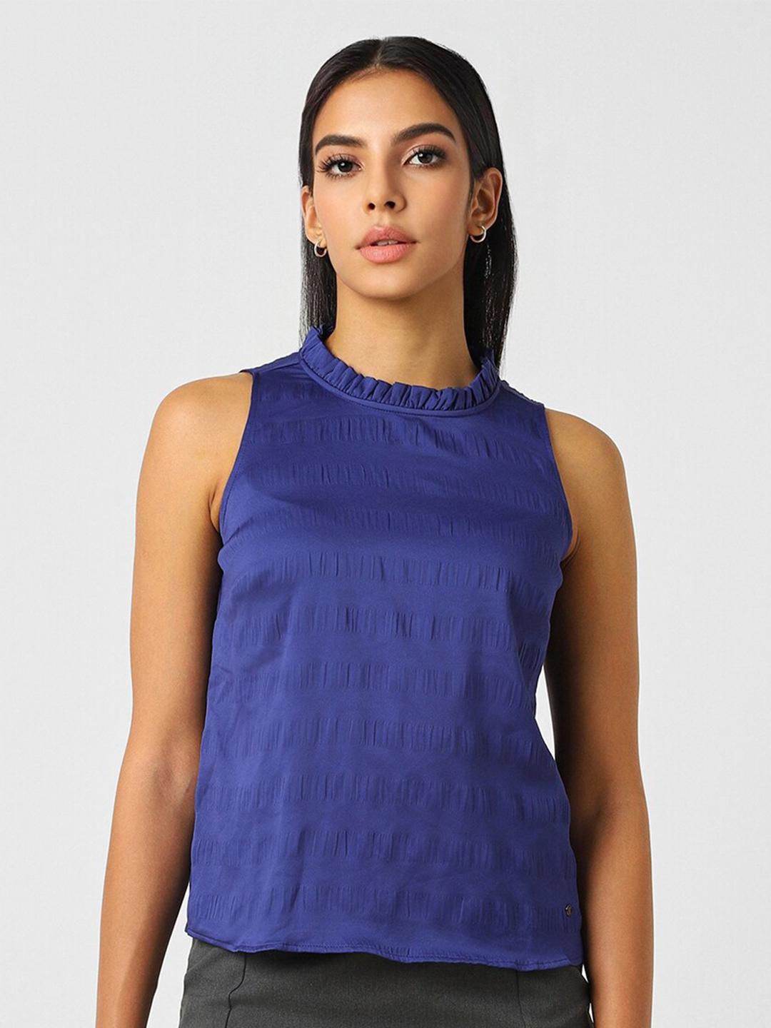 Round Neck With Ruffles Buy Van Heusen Woman Self Design Round Neck Ruffles Top - Tops for ...