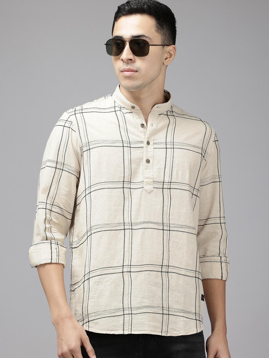 SPYKAR Men Cotton-Linen Checked Slim Fit Casual Shirt